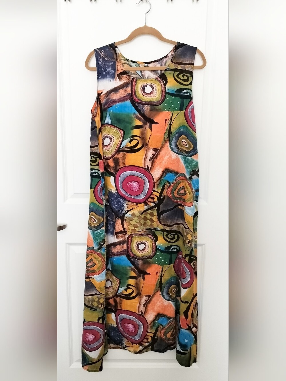 ZANZEA Women's L Boho Abstract Graffiti Maxi Dress Sleeveless Artsy Tank Shift